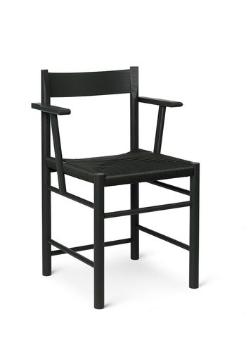 Brdr. Krüger - Stol - F-Chair m/ Armlæn - Ask Sortlakeret / Sort Polyester Fletsæde