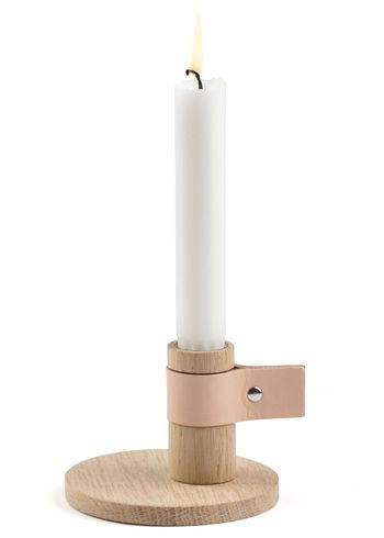 By Wirth - Candlestick - Bright Light - Nature oak & leather