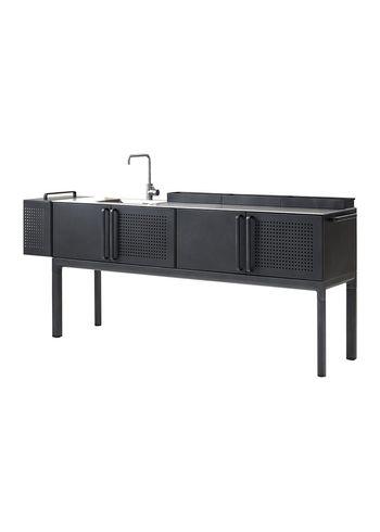Cane-line - Bord - Drop kitchen main module incl. 3 shelves - Frame: Lava Grey Aluminum / Tabletop: Stainless Steel