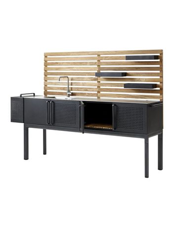 Cane-line - Table - Drop kitchen main module incl. 3 shelves - Frame: Lava Grey Aluminum / Tabletop: Stainless Steel - Incl. Teak kitchen bar
