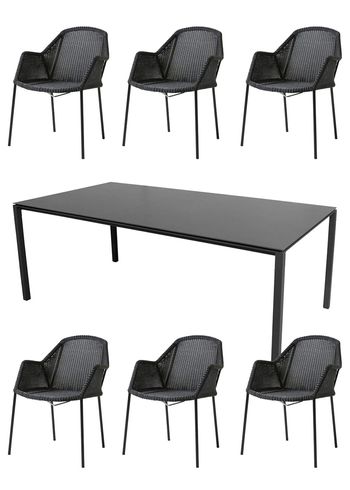 Cane-line - Havemøbelsæt - 1 Pure table og 6 Breeze 5464 stole - Sort