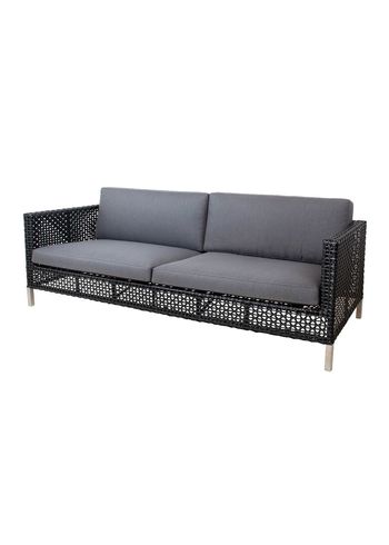Cane-line - Couch - Connect 3 Seater - Sofa: Black/Anthracite Cane-line Weave / Cushion: Grey Cane-line Natté