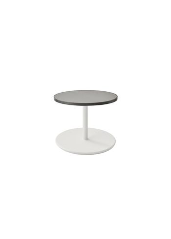 Cane-line - Mesa de salón - Go coffee table large - Ø60 - Frame: White aluminum / Tabletop: Lava grey aluminum/Light grey ceramic