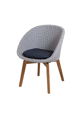 Cane-line - Matstol - Peacock chair OUTDOOR - Frame: Cane-line Soft Rope, Light Grey, Teak Legs / Cushion: Selected PP, Dark Blue