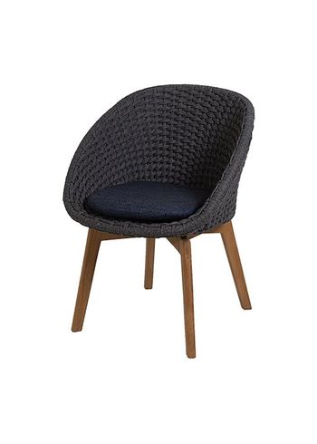 Cane-line - Dining chair - Peacock chair OUTDOOR - Frame: Cane-line Soft Rope, Dark Grey, Teak Legs / Cushion: Selected PP, Dark Blue