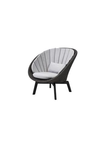 Cane-line - Stol - Peacock lounge chair INDOOR - Frame: Cane-line Soft Rope, Dark Grey, Black Teak Legs / Cushion: Cane-line Natté, Light Grey