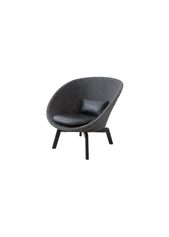 Cane-line - Chair - Peacock lounge chair INDOOR - Frame: Cane-line Soft Rope, Dark Grey, Black Teak Legs / Cushion: Leather, Black