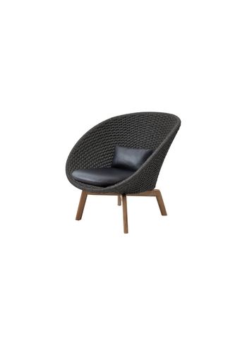 Cane-line - Chair - Peacock lounge chair INDOOR - Frame: Cane-line Soft Rope, Dark Grey, Teak Legs / Cushion: Leather, Black