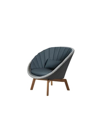Cane-line - Stoel - Peacock lounge chair OUTDOOR - Frame: Cane-line Weave, Grey/Light Grey / Cushion: Selected PP, Dark Blue