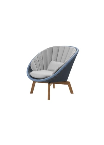 Cane-line - Stoel - Peacock lounge chair OUTDOOR - Frame: Cane-line Weave, Midnight/Dusty Blue / Cushion: Cane-line Natté, Light Grey