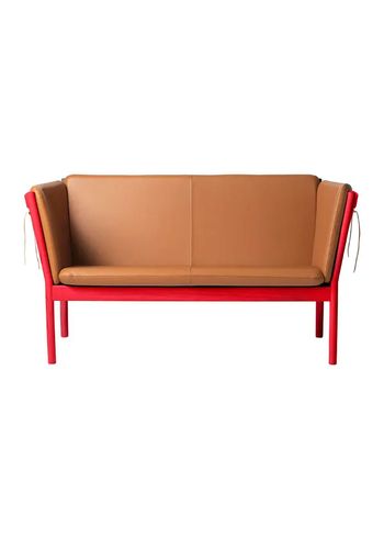 FDB Møbler / Furniture - Sofa - J148 2 pers by Erik Ole Jørgensen - Eg, Ruby Red, Malet / Cognac Læder