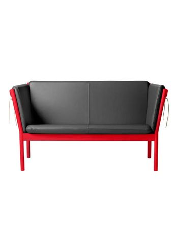 FDB Møbler / Furniture - Sohva - J148 2 pers af Erik Ole Jørgensen - Eg, Ruby Red, Malet / Sort Læder