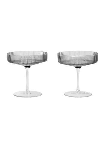 Ferm Living - Glass - Ripple Champagne Saucer (Set of 2) - Smoked Grey