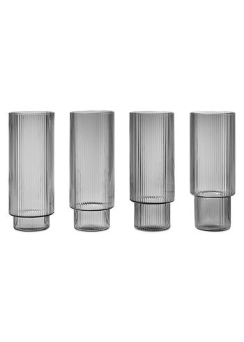 Ferm Living - Glass - Ripple Long Drink Glass (Set of 4) - Smoked Grey