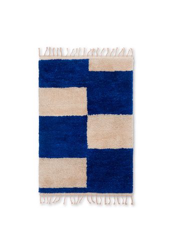Ferm Living - Gulvtæppe - Mara Knotted Rug - Bright Blue/Off-whit Lille
