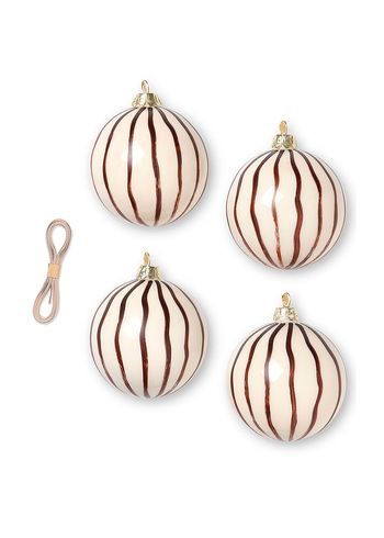 Ferm Living - Joulupallo - Christmas Glass Ornaments Lines - Set of 4 - Red Brown