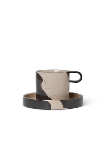 Ferm Living - Cup - Inlay Cup with Saucer - Sand/Brown