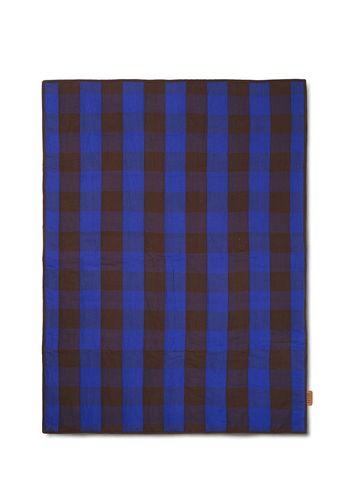 Ferm Living - Decke - Grand Quilted Blanket - Choco/Bright Blue