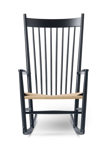 Fredericia Furniture - Rocking Chair - Wegner J16 Rocking Chair 16000 by Hans J. Wegner - Black Lacquered Oak / Natural Paper Cord