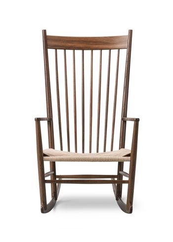 Fredericia Furniture - Rocking Chair - Wegner J16 Rocking Chair 16000 by Hans J. Wegner - Lacquered Walnut / Natural Paper Cord