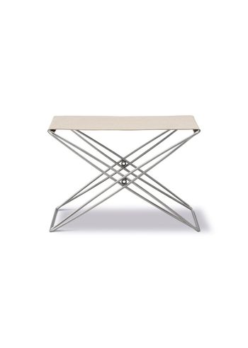 Fredericia Furniture - Kruk - JG Folding Stool 6565 by Jørgen Gammelgaard - Natural Canvas / Brushed Stainless Steel