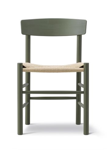 Fredericia Furniture - Matstol - J39 Mogensen Chair 3239 by Børge Mogensen - Khaki Green Beech / Natural Paper Cord