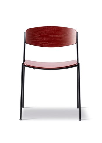 Fredericia Furniture - Silla - Lynderup Chair 3080 by Børge Mogensen - Deep Red Lacquered Ash / Black