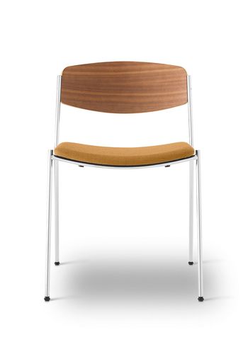 Fredericia Furniture - Stoel - Lynderup Chair 3081 by Børge Mogensen - Remix 422 / Lacquered Walnut / Chrome