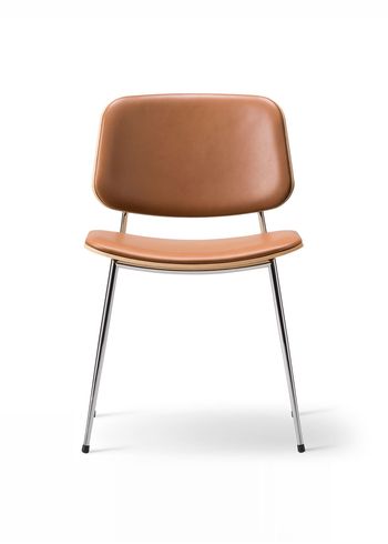 Fredericia Furniture - Chaise - Søborg Chair 3062 by Børge Mogensen - Max 95 Cognac / Lacquered Oak / Chrome