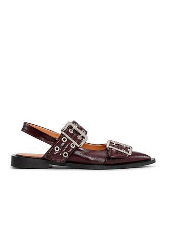 Ganni - Ballerinas - Chunky Buckle Ballerina Naplack - Burgundy