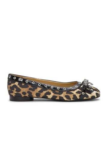 Ganni - Ballerinaer - Eyelets Bow Ballerina Satin Print - Leopard Print