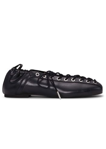 Ganni - Bailarinas - Eyelets Lace Up Ballerina Crinkle Oleatex - Black