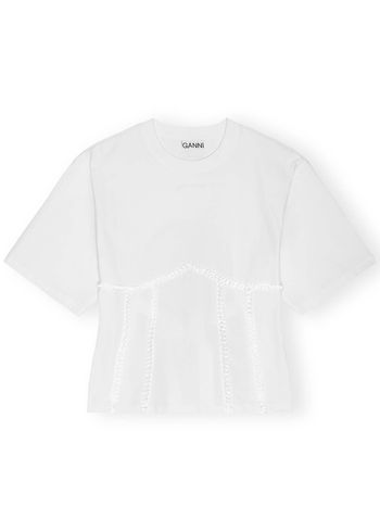 Ganni - Bluse - Heavy Cotton Tie Back Waisted T-shirt - Bright White