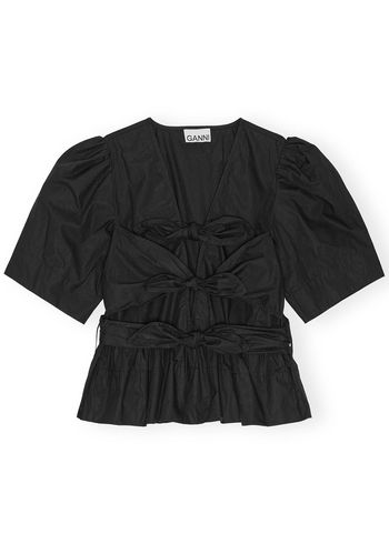 Ganni - Halenka - Washed Stretch Cotton Tie Strap Blouse - Black