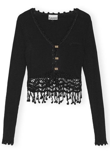 Ganni - Cardigan - Shiny Viscose Crochet Cardigan - Black