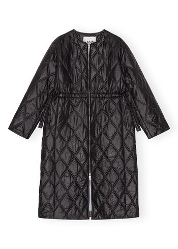 Ganni - Coat - Shiny Quilt Long Coat - Black