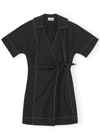 Ganni - Vestir - Cotton Poplin Wrap Mini Dress - Black