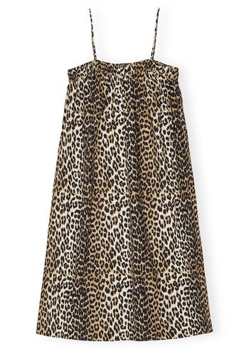 Ganni - Klänning - Printed Cotton Midi Strap Dress - Leopard