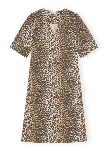 Ganni - Mekko - Printed Cotton Wide Midi Dress - Big Leopard/Almond Milk