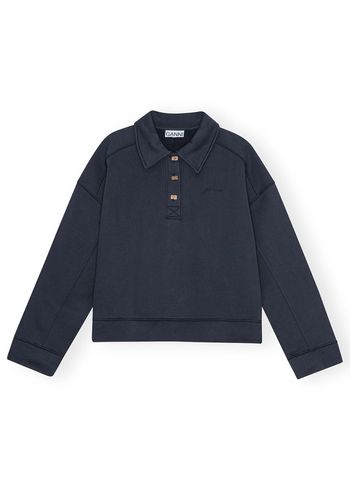 Ganni - Pólo - Heavy Fleece Drop Shoulder Polo Shirt - Sky Captain