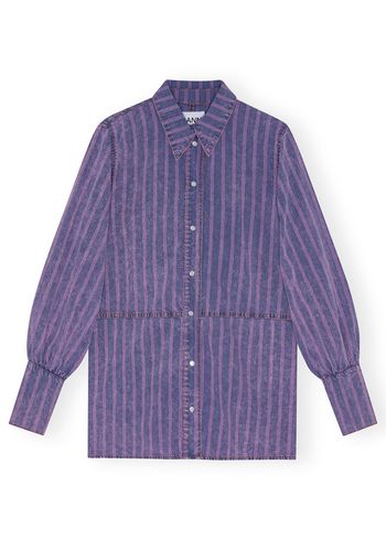 Ganni - Skjorte - Light Stripe Denim Shirt - Mid Blue Stone
