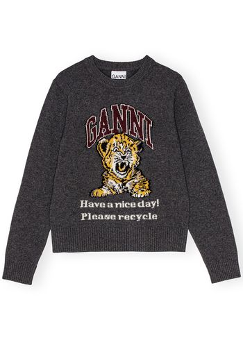 Ganni - Maglia - Graphic Wool Mix Crewneck - Tiger / Gray Quill