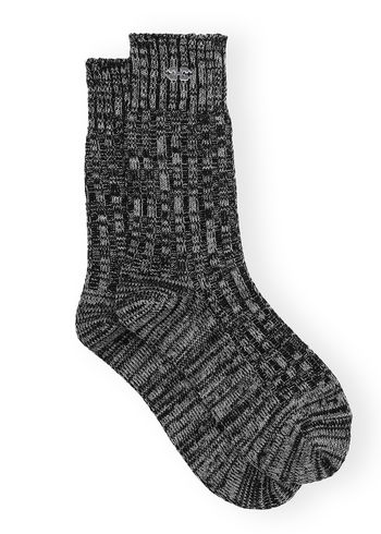 Ganni - Meias - Winter Melange Ribbed Socks - Ebony Melange
