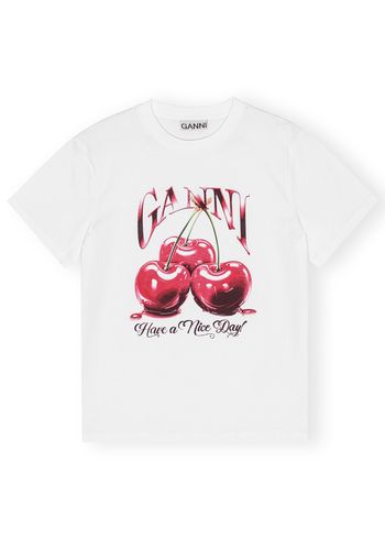 Ganni - Tričko - Basic Jersey Cherry Relaxed T-shirt - Bright White