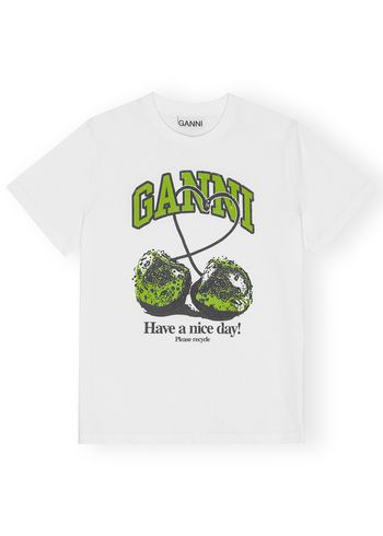 Ganni - Tričko - Basic Jersey Cherry Relaxed T-shirt - Bright White / Green