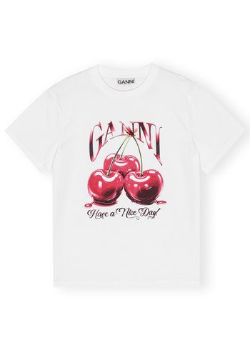 Ganni - T-Shirt - Basic Jersey Cherry Relaxed T-shirt - Bright White / Red