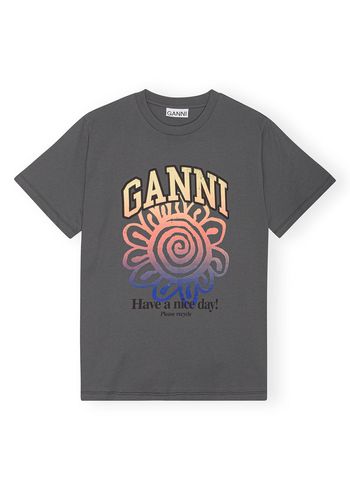 Ganni - T-shirt - Basic Jersey Flower Relaxed T-shirt - Volcanic Ash