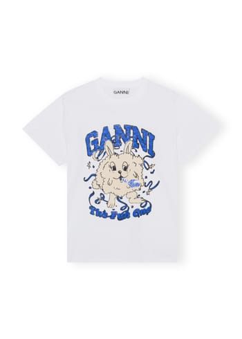 Ganni - T-paita - Basic Jersey Love Bunny Relaxed T-shirt - Bright White/Blue