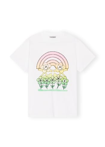 Ganni - T-paita - Basic Jersey Rainbow Relaxed T-shirt - White