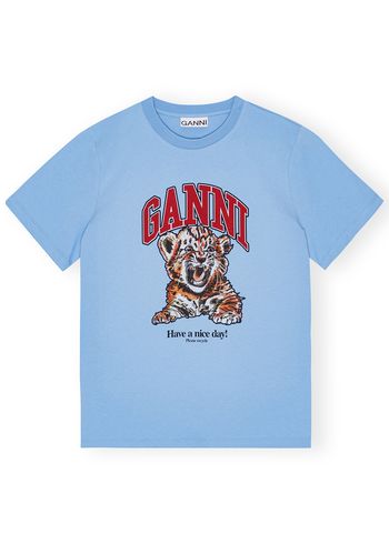 Ganni - Tričko - Basic Jersey Tiger Relaxed T-shirt - Blissful Blue